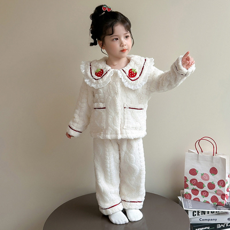 女童珊瑚绒睡衣秋季新款儿童加厚家居服女孩休闲两件套装童装衣服|undefined