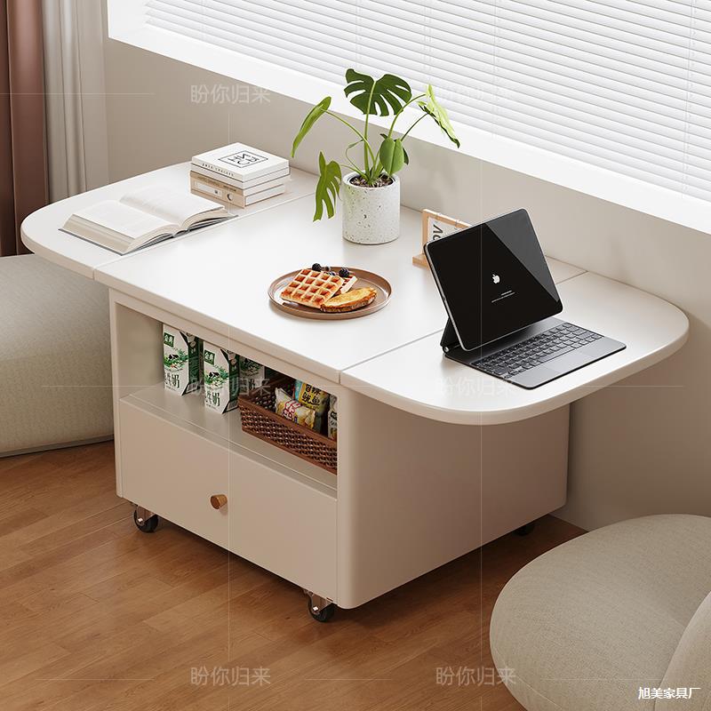 Solid Wood Movable Folding Small Coffee Table Dining Table Modern Simple Side Table Small Apartment Living Room Trolley Sofa Side Cabinet