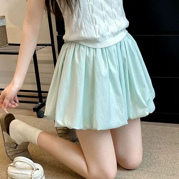 Blue summer leather skirt