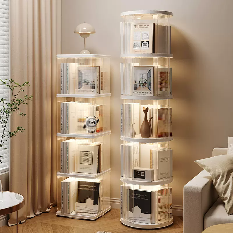 360度旋转书架儿童落地塑料收纳架高透pet书柜简约家用简易置物架