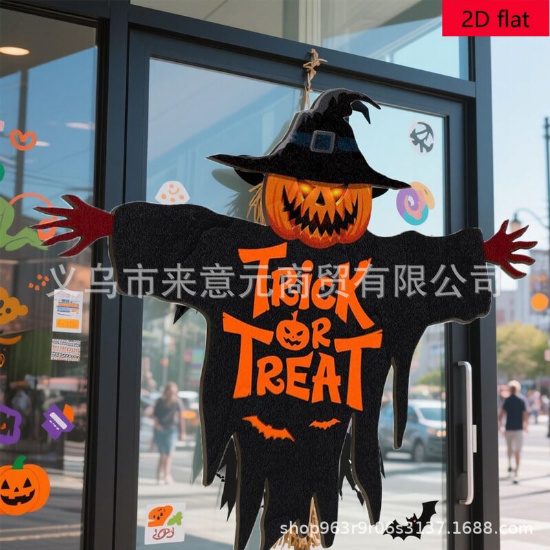 Halloween Decorative Scarecrow Sign Front Door Decor, Rustic Wooden Holiday Ornament for Indoor, Outdoor