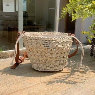 Cute Bucket Crossbody Straw Woven Bag New Style Fresh Hollow Shoulder Woven Bag Holiday Beach Bag All-match Women's Bag