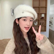 毛线贝雷帽女秋冬新款韩版百搭显脸小画家帽大头围保暖时尚蓓蕾帽