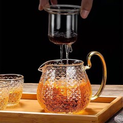 家用耐熱茶水分離泡茶壺高硼硅玻璃龍鱗壺錘紋煮茶玻璃壺水杯子