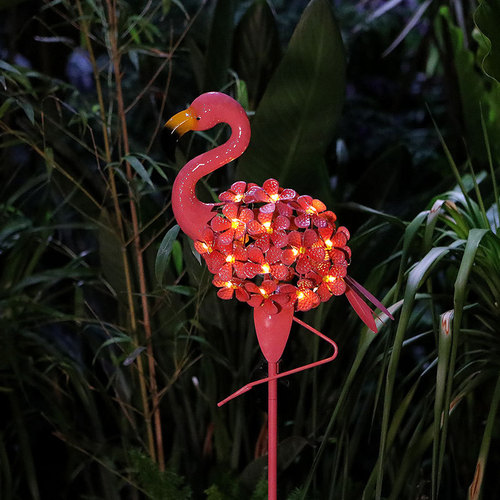 Outdoor solar LED garden light garden decoration animal shape lawn light flamingo iron floor lamp