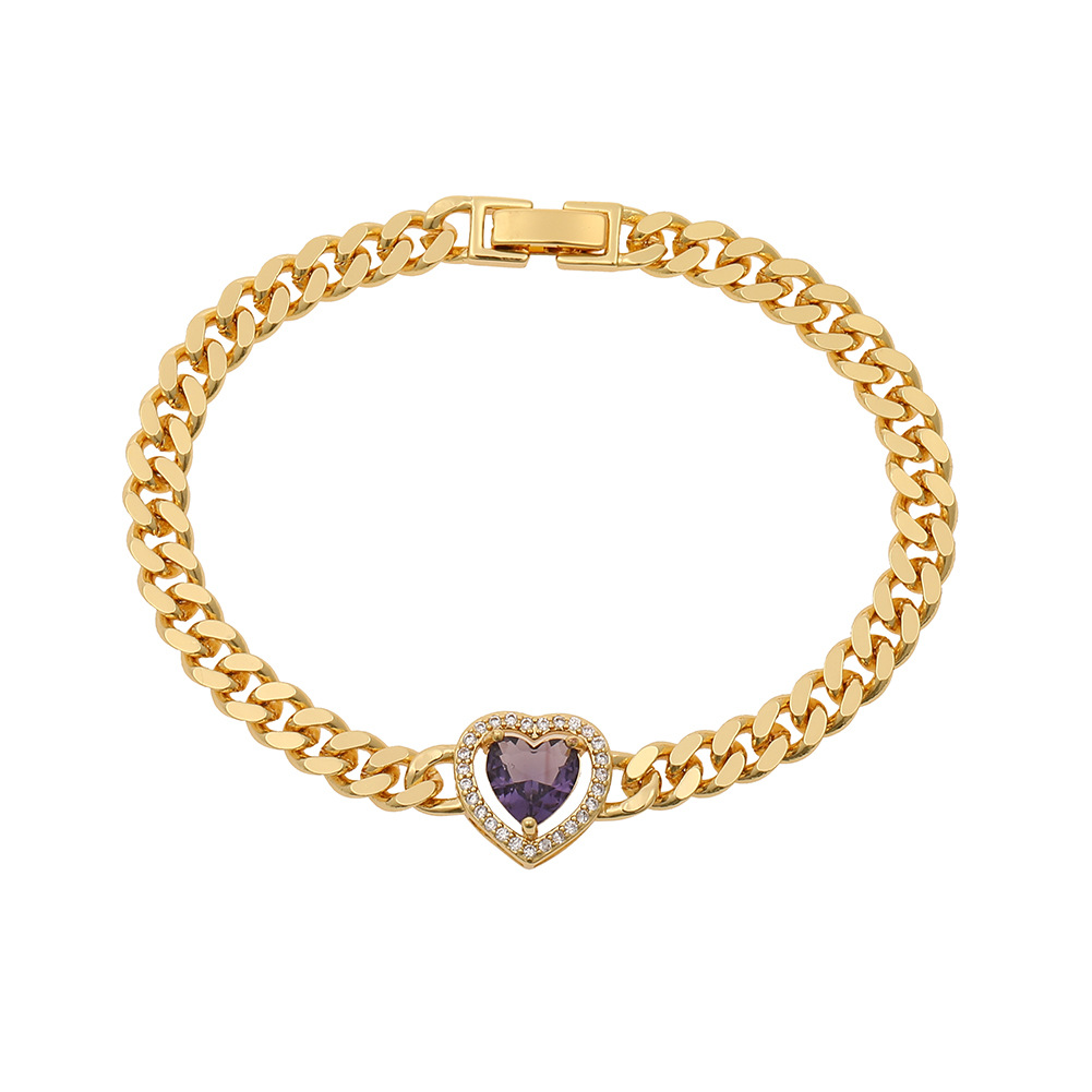 Fashion Heart Shape Copper Plating Zircon Bracelets 1 Piece