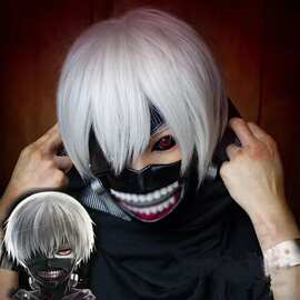 cosplay假发 东京食尸鬼全头套假发cos动漫 喰种金木研银白色短发