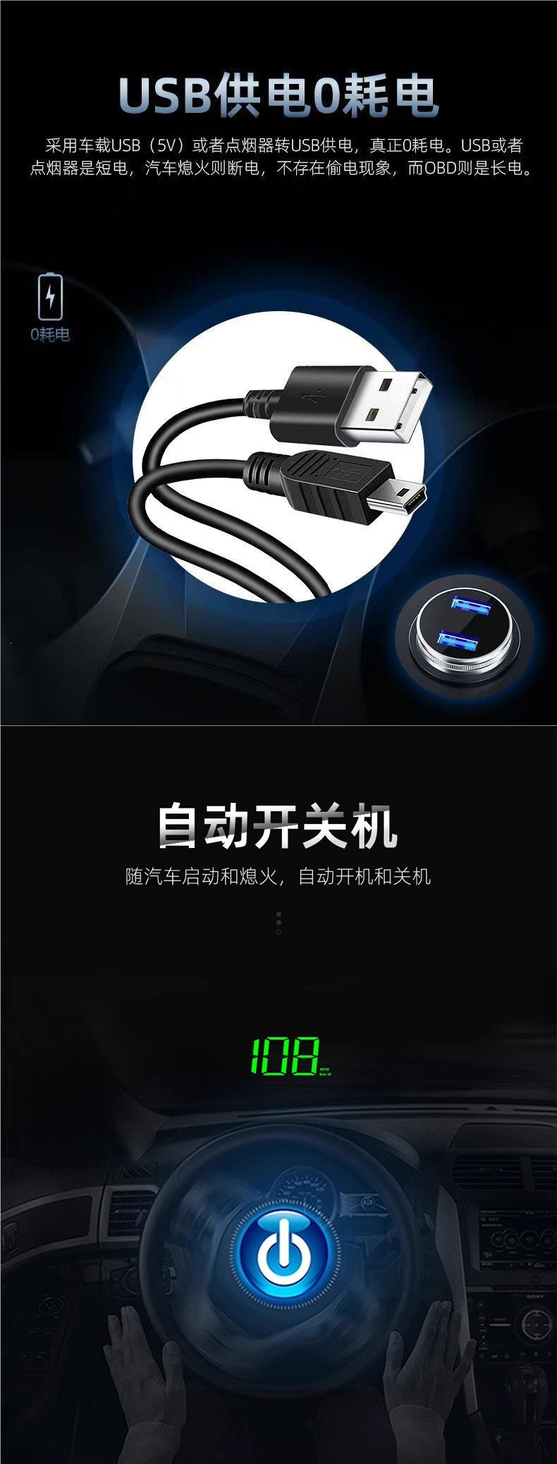 Car HUD Head-Up Display Universal for New Energy Vehicles, Electric Cars, Trucks, GPS Speedometer, High-Definition Projection