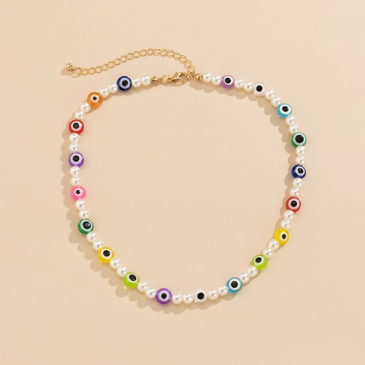 Fashion Mix Beaded Acrylic Pearl Eyes Contrast Color Single Layer Necklace Wholesale Nihaojewelry display picture 4