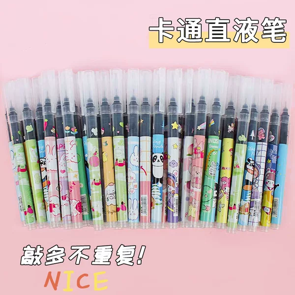 Black Student Cartoon Pen, Quick-Drying, 0.5mm, Cute Direct Liquid Rollerball Pen, Large Capacity, Wholesale Price