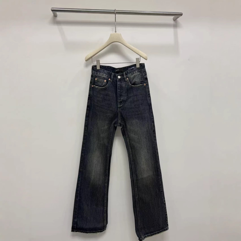 Purple Brand Bamboo Fabric Distressed Patchwork Flared Pattern Washed Jeans Unisex Style Purple Brand Bamboo Fabric Distressed Patchwork Flared Pattern Washed Jeans Unisex Style