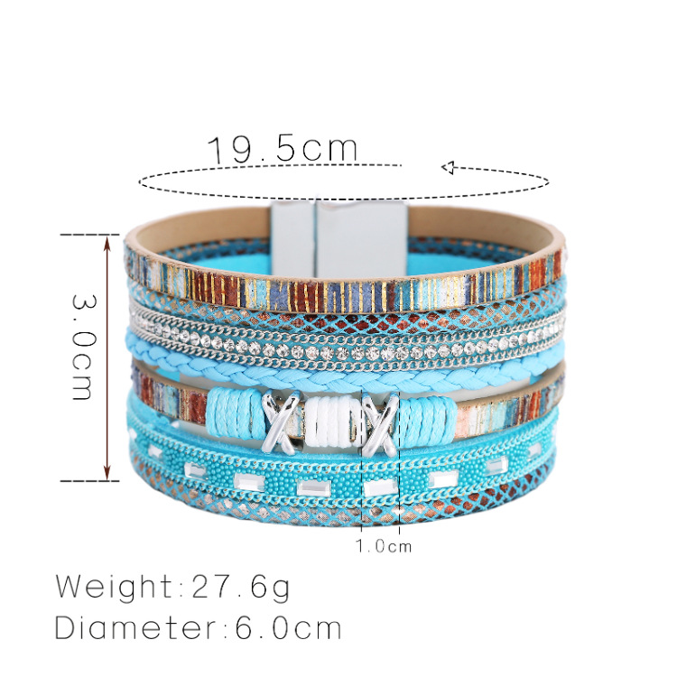 Bohemian Wide-brimmed Color Woven Multilayer Leather Bracelet Wholesale display picture 22