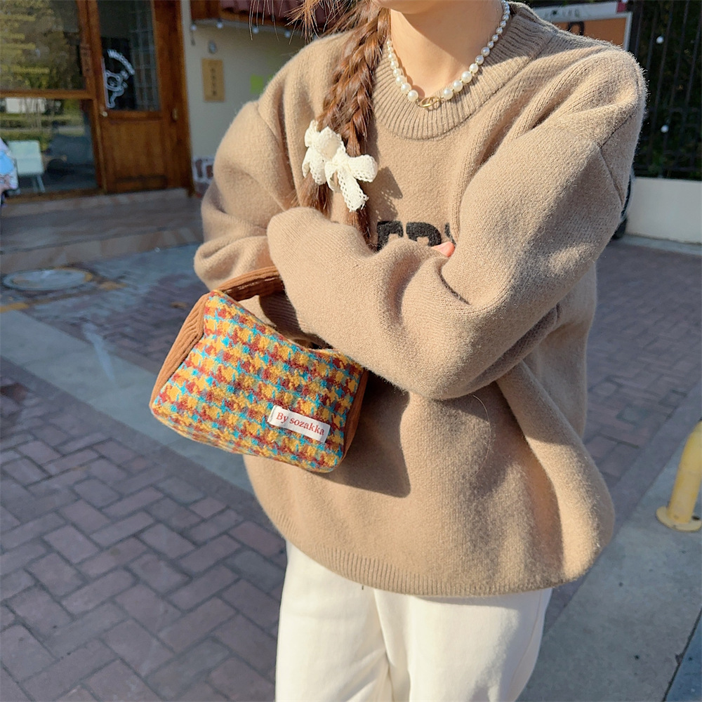 31194 Autumn and Winter new thousand-bird check woolen handbag, new hand-held bag, portable shopping hand-held bag undefined