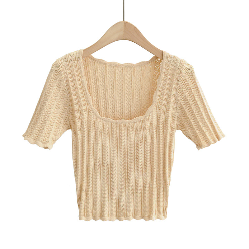 Solid color knitted T-shirt  NSAC24888