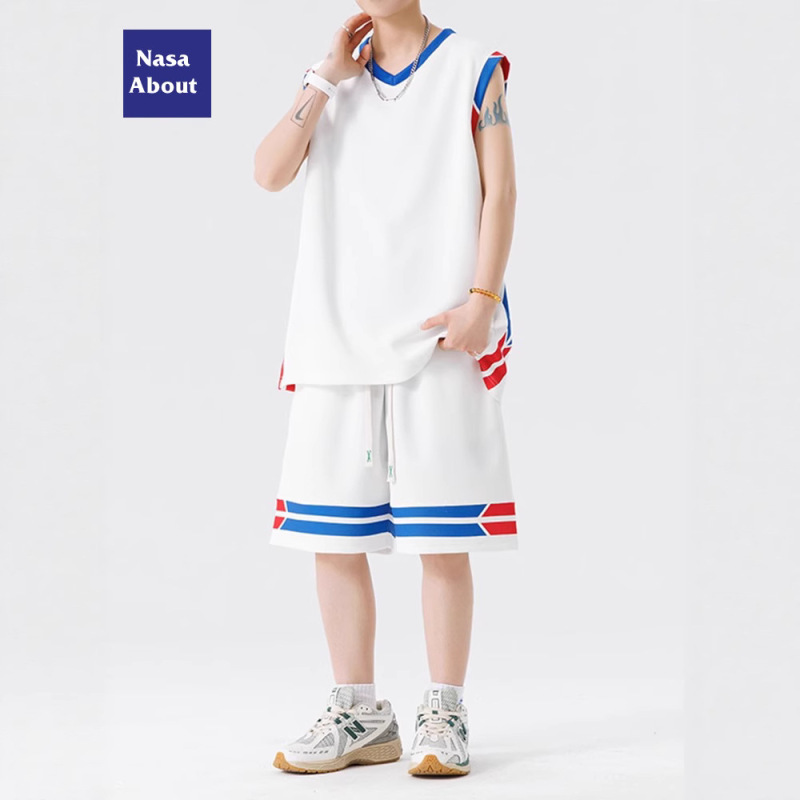 NASA Ice Silk Casual Sports suit Men's Summer Thin Vest Shorts Teenager Basketball Suit Set