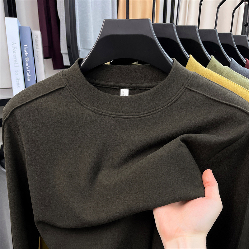 Thickened warm thermal base shirt with half-high collar, men's solid color long-sleeve t-shirt, round-neck inner top, wholesale from manufacturer Thickened warm thermal base shirt with half-high collar, men's solid color long-sleeve t-shirt, round-neck inner top, wholesale from manufacturer