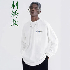 アメリカのトレンディなブランド刺繍ボトムシャツメンズ夏ハイストリートレトロデザインラウンドネックTシャツバイブルーズ長袖トップ