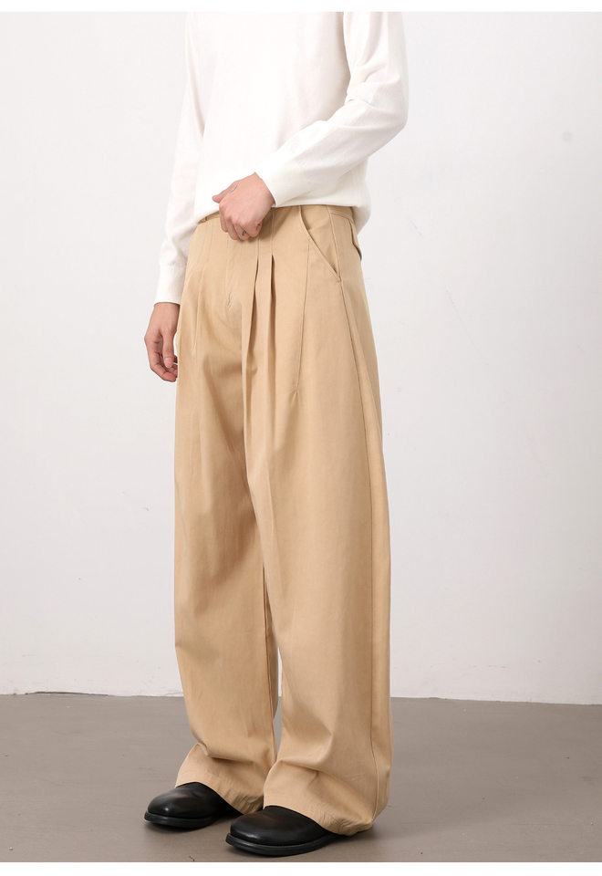 Quần tây nam dáng chữ A xếp ly đôi form rộng rủ, phong cách công sở casual — Màu kaki, Màu trắng, màu đen chi tiết 15