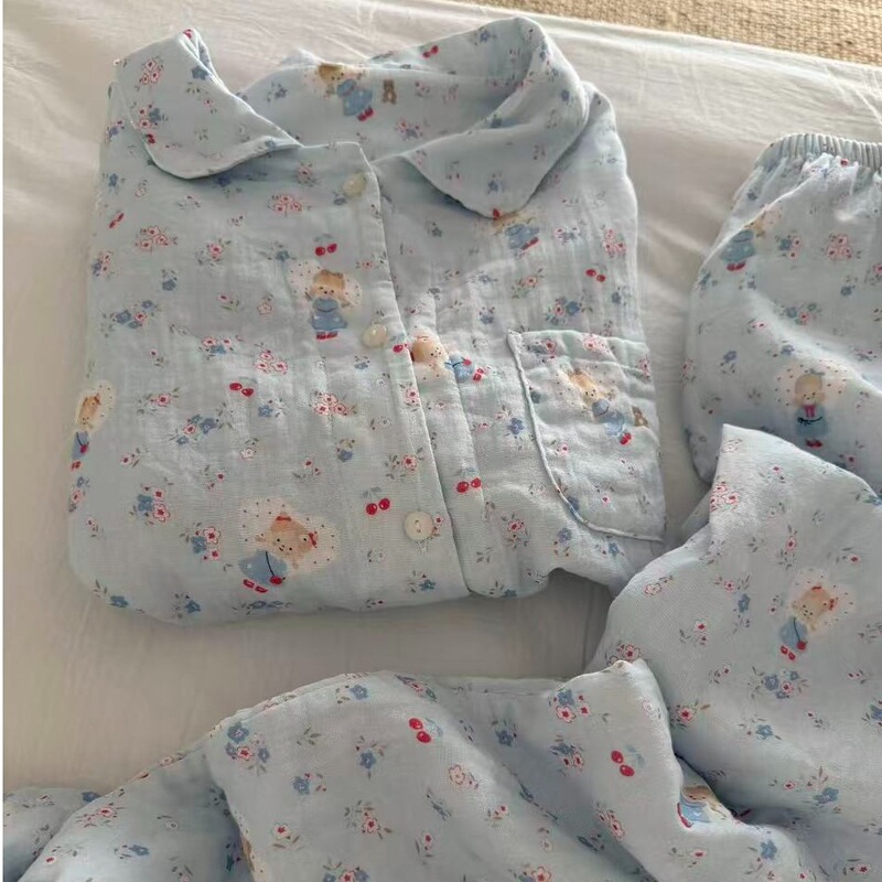 [Large stock available, 140 grams] Cute cartoon cherry girl pajamas, new spring/autumn long-sleeved long-pants loungewear for women