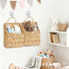 跨境水葫芦草编收纳篮可挂墙绿植干花收纳篮书籍杂志储物筐杂物篮