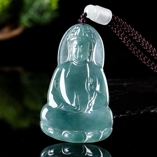 genuine goods natural A goods jade blue water bottle Guanyin pendant ice jade pendant high-end men's and women's pendant