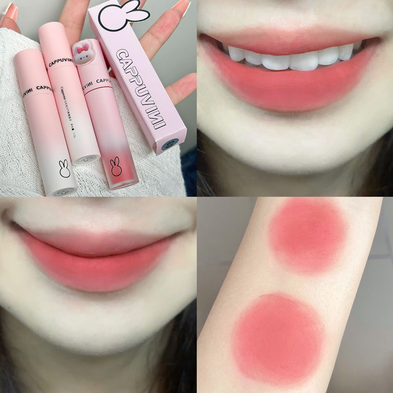 Cappuvini Macaron Powder Liquor Lips, esmalte mate con superficie de niebla, lipstick de terciopelo duradero.