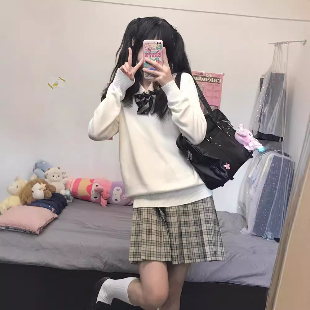 2024 V 넥 풀오버 여성 솔리드 컬러 대학 스타일 일본 JK 유니폼 가을, 겨울 스웨터-긴팔 가을 스타일