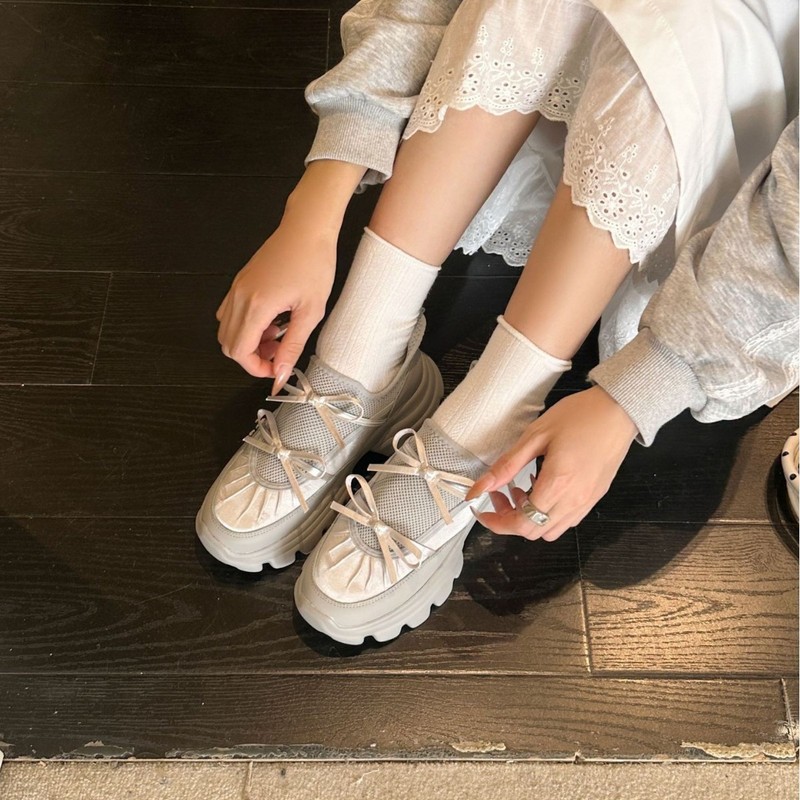 杨幂同款厚底玛丽珍鞋女2025新款蝴蝶结设计休闲运动鞋增高老爹鞋|undefined