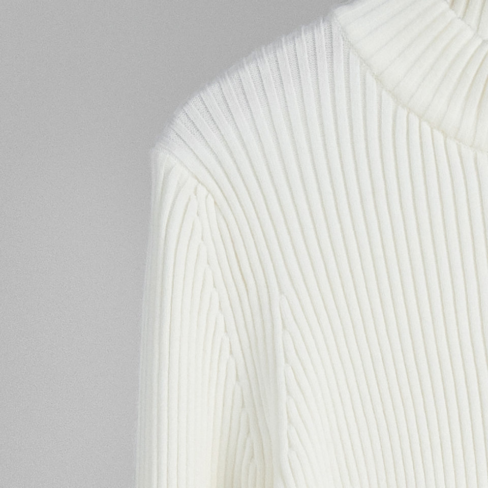 Áo cardigan len dệt kim cổ đứng, tay dài, khóa kéo đôi, dáng ôm ngắn — trắng, đen chi tiết 9