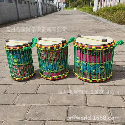 新款儿童墩墩鼓奥尔夫打击乐器幼儿手拍鼓绑绳低音鼓一件代发
