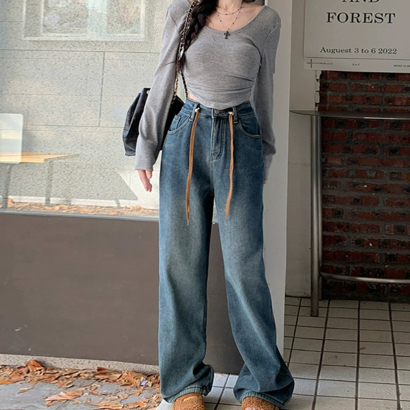 Винтажный дизайн Sense Niche Горячие джинсы для девочек, женские весенние новые свободные прямые широкие джинсовые брюки для женщин