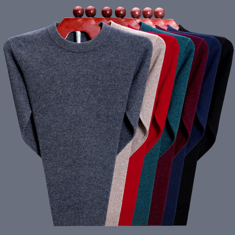 爆款高档羊绒衫男2024冬装新款中年男式圆领纯色高档羊绒衫多色