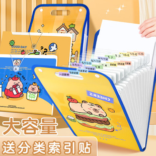 A4 Accordion File Bag Capybara Student Large Capacity Test Paper Storage Bag Document Classification Accordion Folder Wholesale