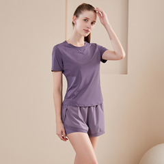 夏季跑步套裝女2024新款健身服戶外專業運動訓練防走光薄款瑜伽服