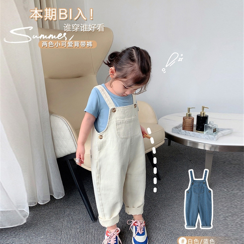 【童可星童装】牛仔背带裤女童长裤夏季中小童牛仔裤子一件代发