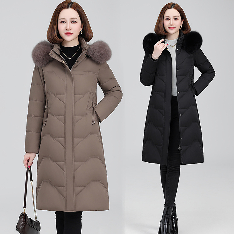 Counter-Length Over-The-Knee Mother's down Jacket for Middle-Aged and Elderly Women, Mid-Length Loose and Warm White Duck down Jacket Counter-Length Over-The-Knee Mother's down Jacket for Middle-Aged and Elderly Women, Mid-Length Loose and Warm White Duck down Jacket