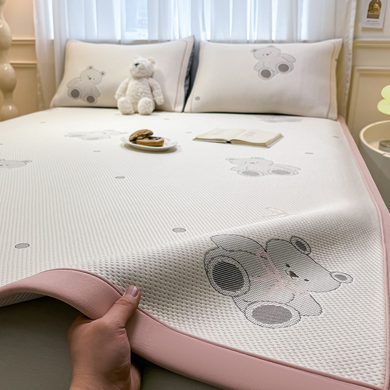 A clase madre e infante grado frijoles de verano estera de seda de hielo estera de verano hogar estera suave se puede lavar con máquina dormitorio set de tres piezas 4