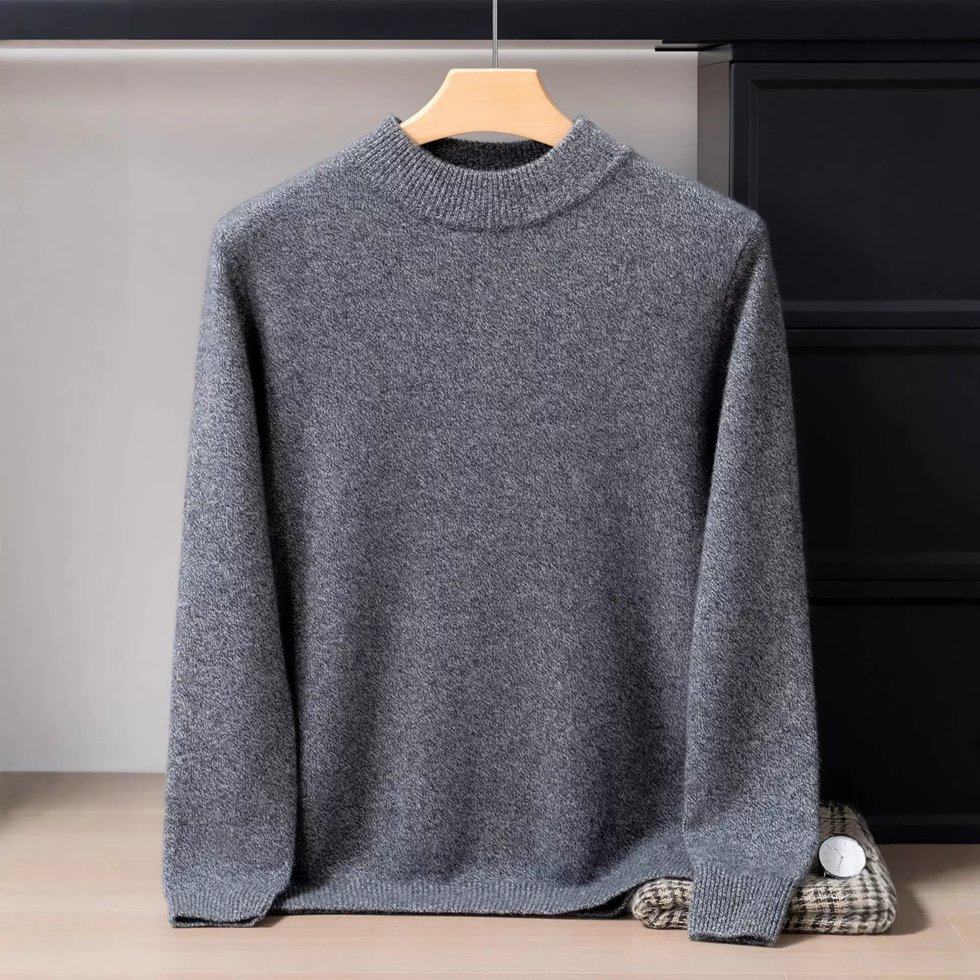 baby感小山羊绒，双股加厚100%纯山羊绒衫男士半高领商务休闲毛衣