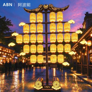 大唐不夜城仿古灯笼灯杆景区夜市PE吹塑防水国潮文旅亮化工程定制