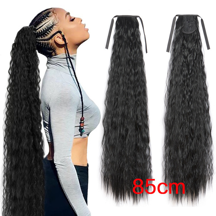 Cornrow Ponytail 85cm Extra-Long Lace-Up Hairpiece Ponytail Braid Wholesale Curly Wavy Ponytail