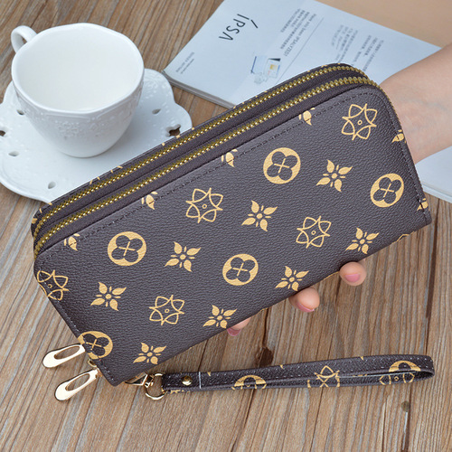New Wallet Women's Long Double Zipper Clutch Fashion Printed Large Capacity Double Layer Wallet Coin Mobile Phone Bag