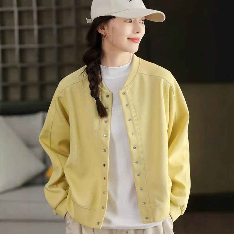25 Autumn Retro Knitted Cotton Sweatshirt Jacket Women's Casual Stand-Up Collar Baseball Uniform Cardigan Loose Outer Wear 25 Autumn Retro Knitted Cotton Sweatshirt Jacket Women's Casual Stand-Up Collar Baseball Uniform Cardigan Loose Outer Wear