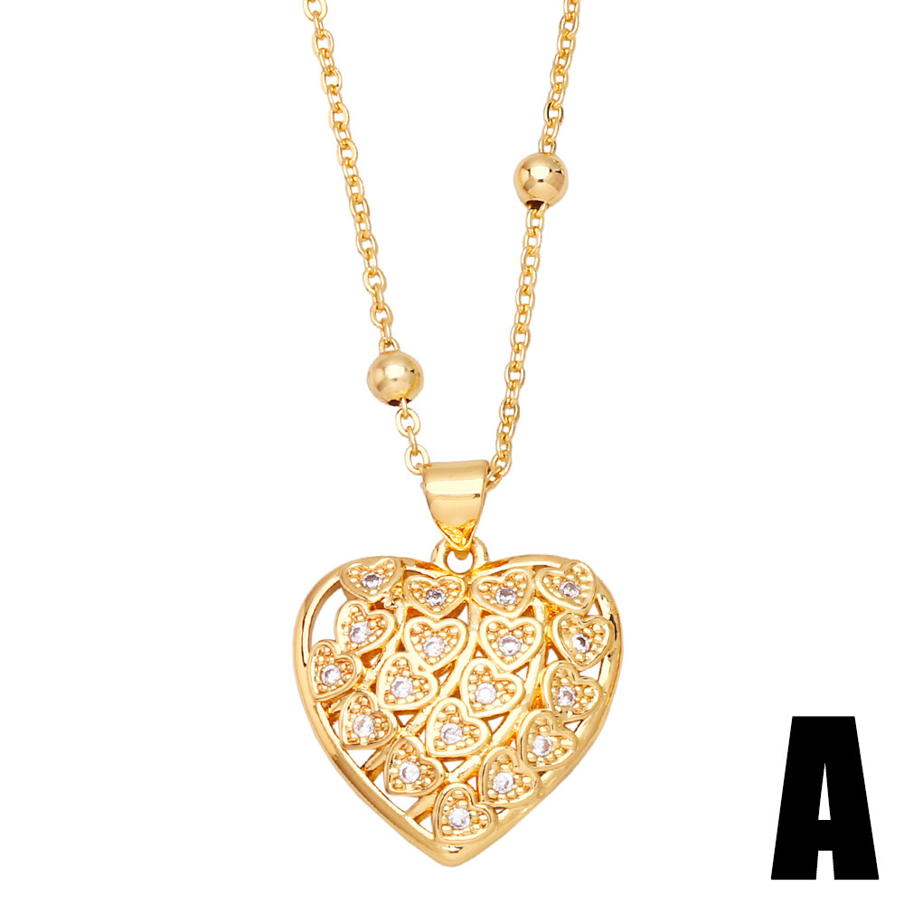 2022 new heart-shaped copper gold-plated inlaid zircon necklace