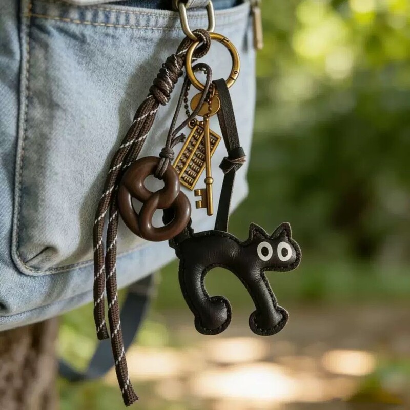 Miu-Style Bag Pendant, Alkaline Bread Leather Keychain, Big-Eyed Cat, Frizzy Cat Hanging Accessory, Decoration Miu-Style Bag Pendant, Alkaline Bread Leather Keychain, Big-Eyed Cat, Frizzy Cat Hanging Accessory, Decoration
