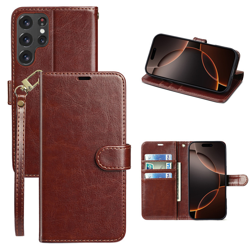 Suitable for Cross-Border Use, Samsung S26/S26+/S26Ultra Stand Flip Card Slot S24/S25 Mobile Phone Leather Case