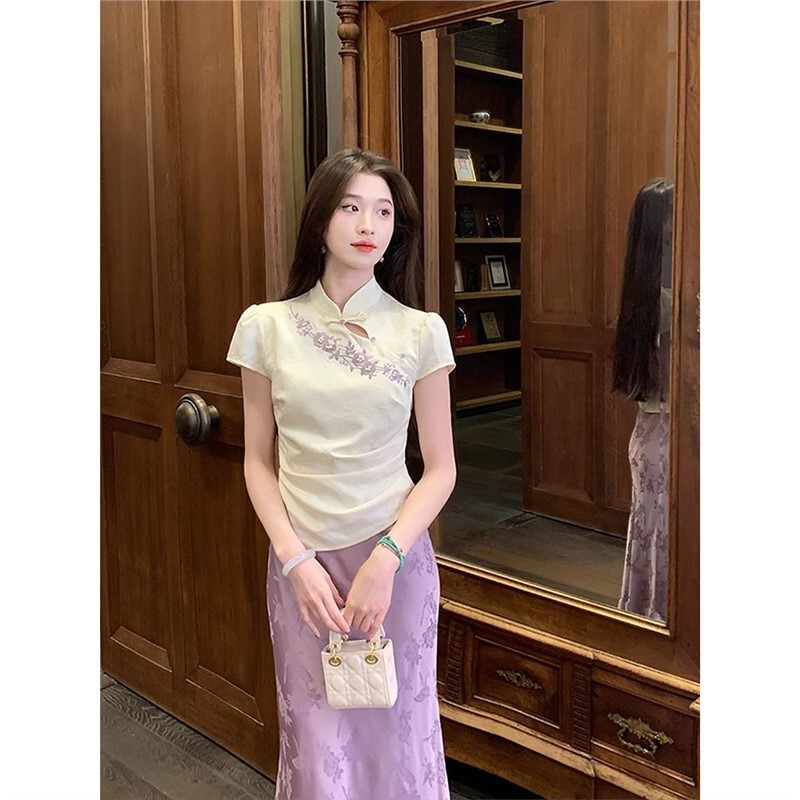新中式套装女2025国风高级感提花盘扣上衣鱼尾包臀半身裙子两件套|undefined