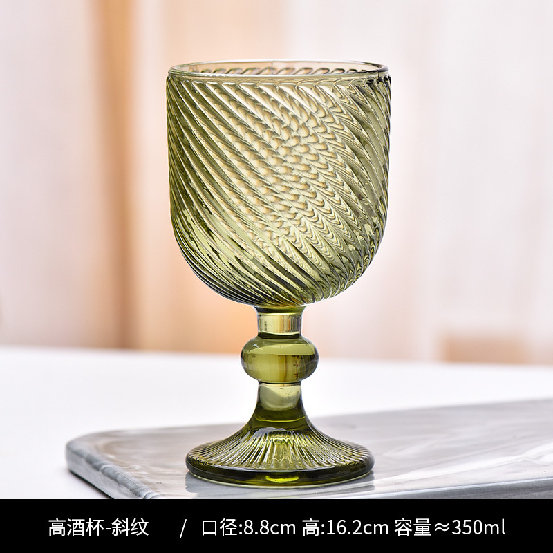 Copa de rayas verticales de vidrio retro europeo, copa de vino tinto, copa de postre alto de helado, copa de vino de frutas de uva de champán casero