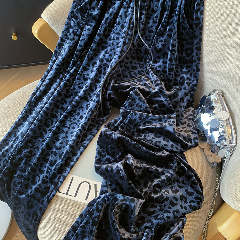 Women's Clothing 2024 autumn new leopard print gold velvet wide leg pants for women high waist drape casual high end straight velvet pants_voghion.com