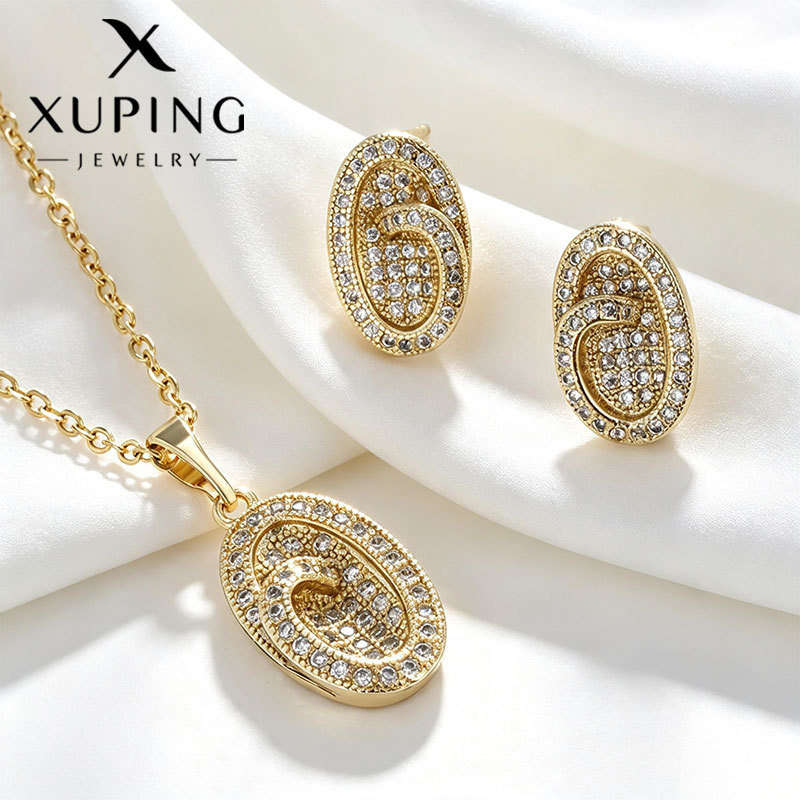 Joyas Xuping aleación de cobre joyas artificiales gemas oval pernos colgante conjunto de moda europea y americana de moda dos piezas conjunto de mujeres image 1