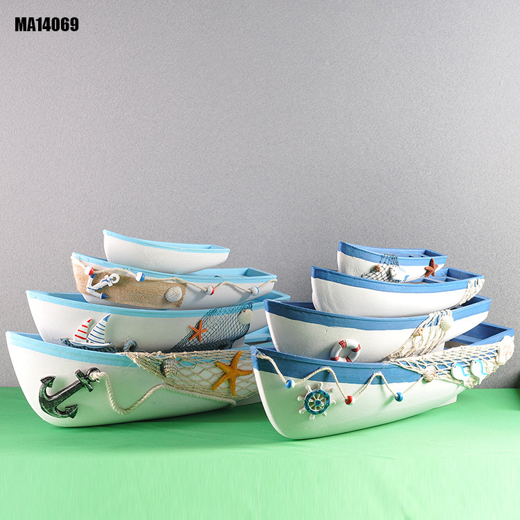 迈瑞恩 渔船 鱼网船 捕鱼船 儿童房摆件 地中海风格海洋装饰14069